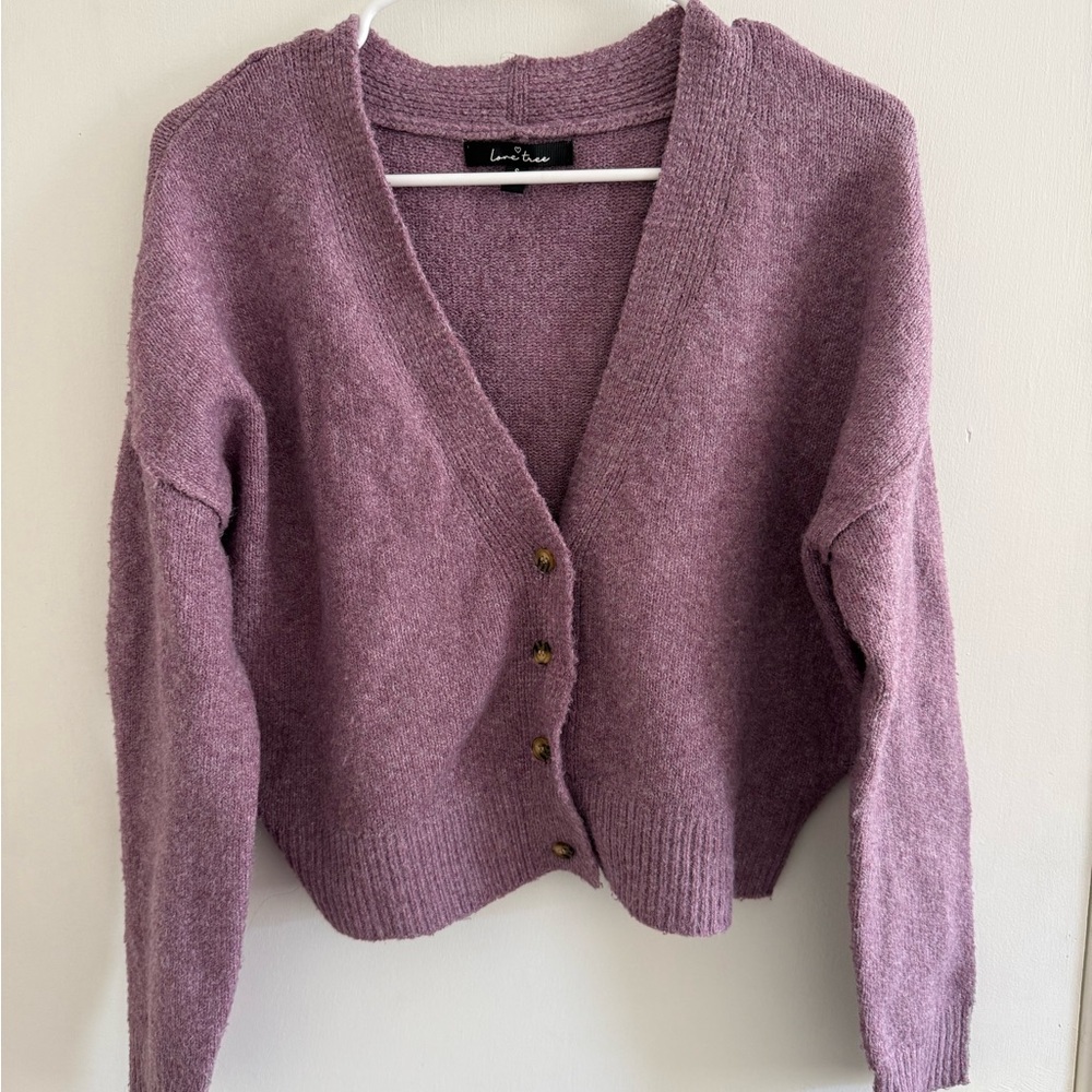 Love Tree Mauve Button-Front V-Neck Cozy Cardigan
